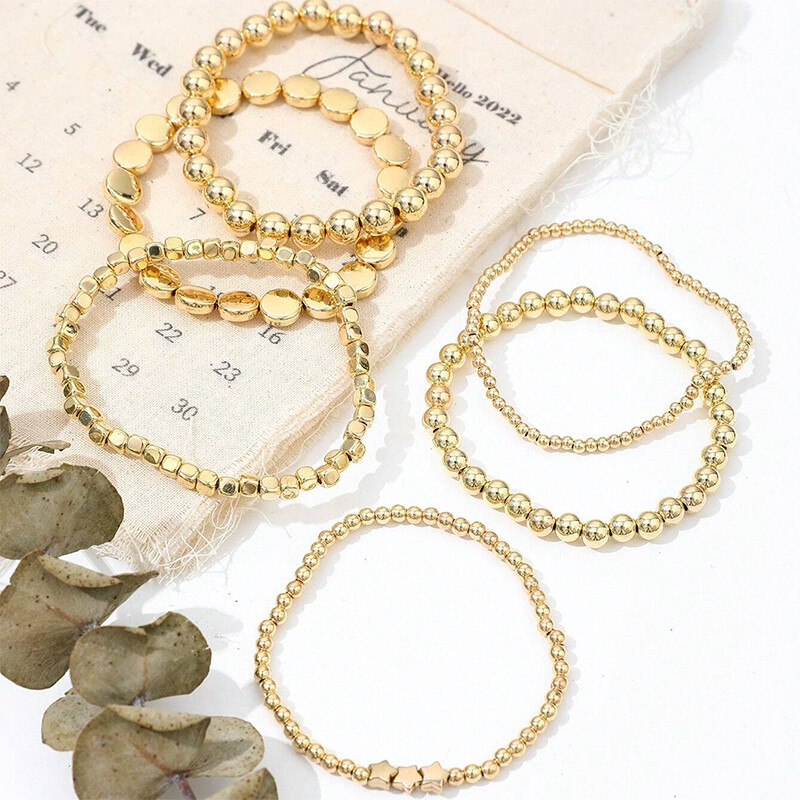 6Pcs/set Bohemia ručno rađena geometrijska kuglasta lančana narukvica s perlama Vintage složena kuglasta perla narukvica za žene Trend party nakit