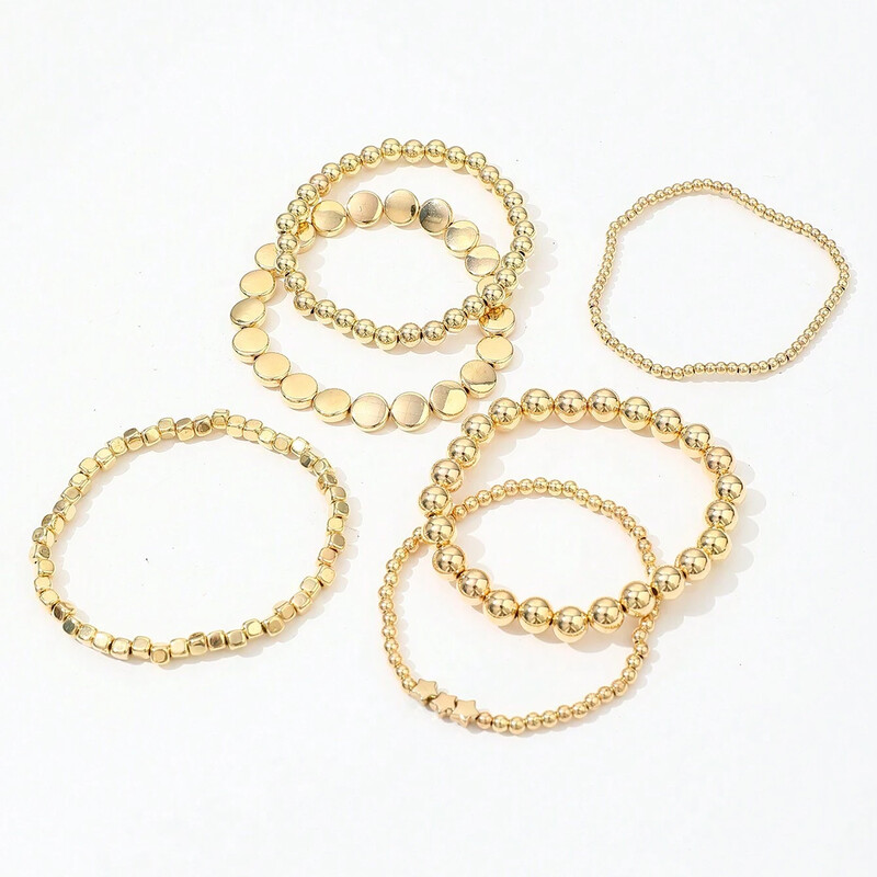 6Pcs/set Bohemia ručno rađena geometrijska kuglasta lančana narukvica s perlama Vintage složena kuglasta perla narukvica za žene Trend party nakit