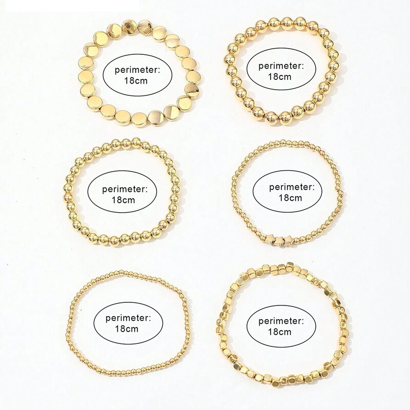 6Pcs/set Bohemia ručno rađena geometrijska kuglasta lančana narukvica s perlama Vintage složena kuglasta perla narukvica za žene Trend party nakit