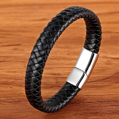 TYO Klasična magnetska kopča od nehrđajućeg čelika zlatne boje vrhunske kvalitete, smeđa tkana narukvica od prave kože, rođendanski darovi za muškarce i dječake