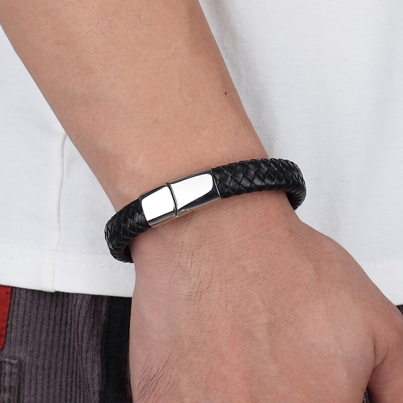 TYO Klasična magnetska kopča od nehrđajućeg čelika zlatne boje vrhunske kvalitete, smeđa tkana narukvica od prave kože, rođendanski darovi za muškarce i dječake