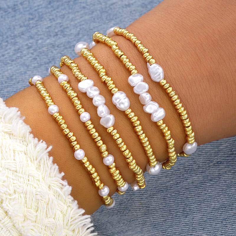 6 vnt / rinkinys Vintažinės bohemiškos karoliukų apyrankės moterims Aukso spalvos žvaigždės širdies perlų lanko apyrankių rinkinys Madingi papuošalai Dovana Nauja