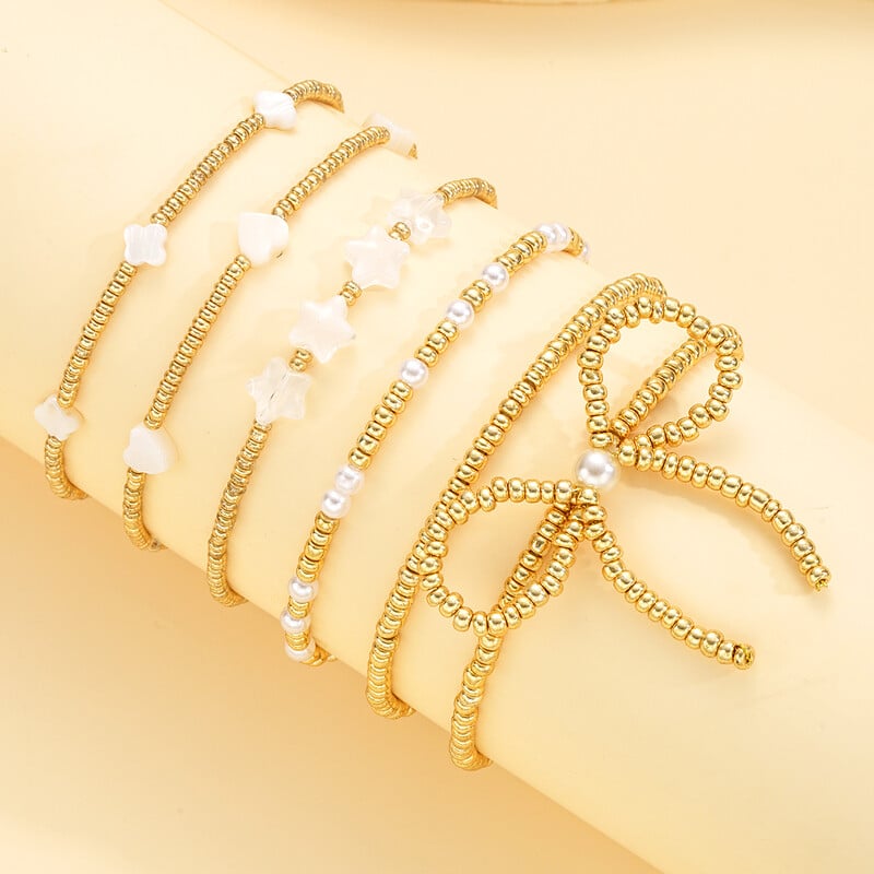 6 vnt / rinkinys Vintažinės bohemiškos karoliukų apyrankės moterims Aukso spalvos žvaigždės širdies perlų lanko apyrankių rinkinys Madingi papuošalai Dovana Nauja