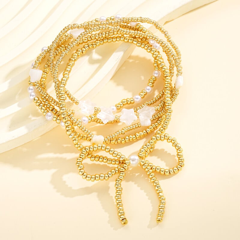 6 vnt / rinkinys Vintažinės bohemiškos karoliukų apyrankės moterims Aukso spalvos žvaigždės širdies perlų lanko apyrankių rinkinys Madingi papuošalai Dovana Nauja