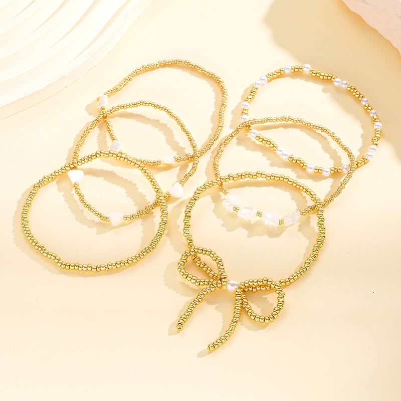 6 vnt / rinkinys Vintažinės bohemiškos karoliukų apyrankės moterims Aukso spalvos žvaigždės širdies perlų lanko apyrankių rinkinys Madingi papuošalai Dovana Nauja