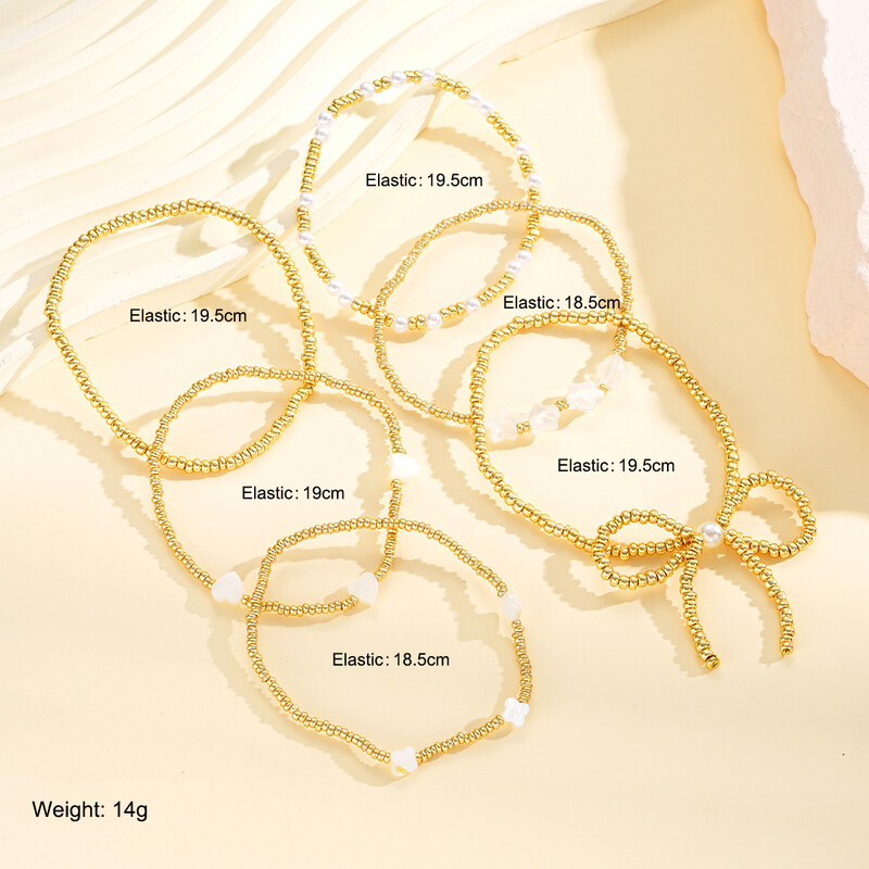 6 vnt / rinkinys Vintažinės bohemiškos karoliukų apyrankės moterims Aukso spalvos žvaigždės širdies perlų lanko apyrankių rinkinys Madingi papuošalai Dovana Nauja