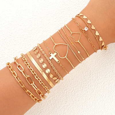 7gab/komplekts Bohēmijas rokassprādze sievietēm panku stila aukstas krāsas pērļu metāls daudzslāņu doba, savīta čūskas ķēde vienkāršas rotaslietas