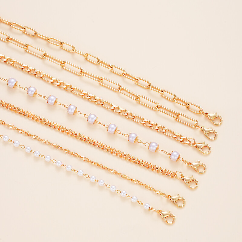 7gab/komplekts Bohēmijas rokassprādze sievietēm panku stila aukstas krāsas pērļu metāls daudzslāņu doba, savīta čūskas ķēde vienkāršas rotaslietas