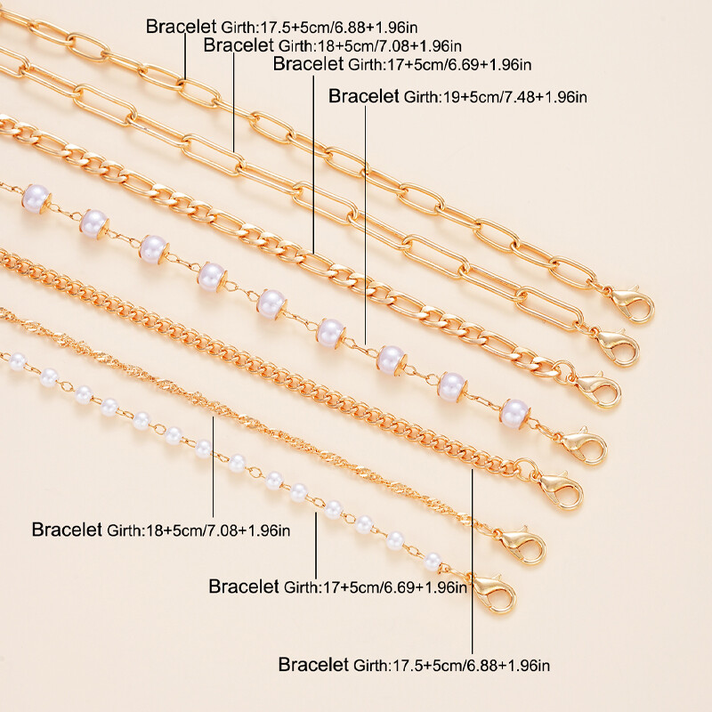 7gab/komplekts Bohēmijas rokassprādze sievietēm panku stila aukstas krāsas pērļu metāls daudzslāņu doba, savīta čūskas ķēde vienkāršas rotaslietas