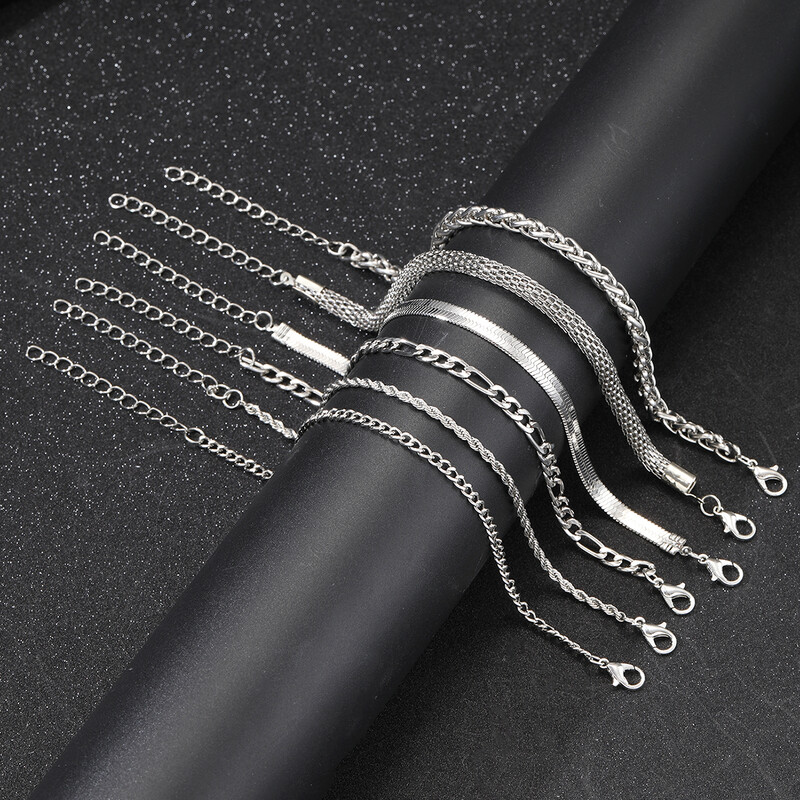 Set de 6 bucăți punk, simplu, metal răsucit, brățări cu lanț de culoare argintie, la modă nouă, pentru femei, îmbrăcăminte zilnică, bijuterii, cadouri de aniversare