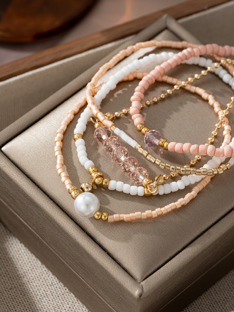 Set de brățări elastice cu margele roz, lucrate manual, pentru doamne, petreceri, bijuterii de vacanță