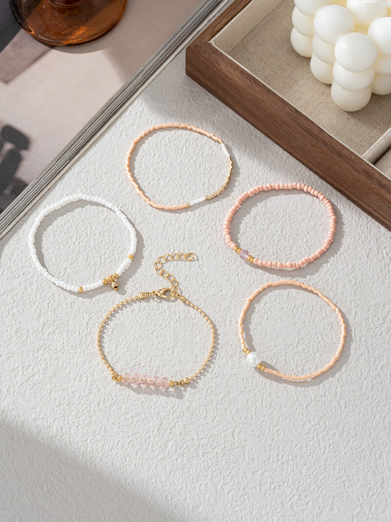 Set de brățări elastice cu margele roz, lucrate manual, pentru doamne, petreceri, bijuterii de vacanță