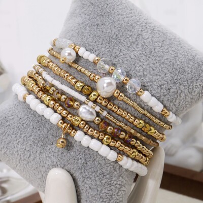 7 bucăți boem elastic, lucrat manual, cu mărgele, multi-strat, stivuite, set de brățări pentru femei, bijuterii pentru petrecere, cadou