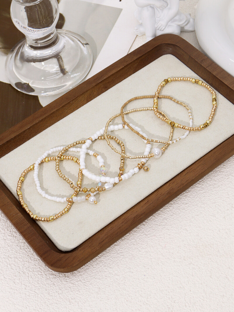 7 bucăți boem elastic, lucrat manual, cu mărgele, multi-strat, stivuite, set de brățări pentru femei, bijuterii pentru petrecere, cadou