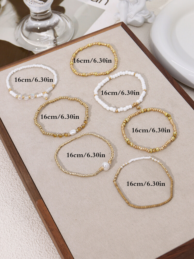 7 bucăți boem elastic, lucrat manual, cu mărgele, multi-strat, stivuite, set de brățări pentru femei, bijuterii pentru petrecere, cadou