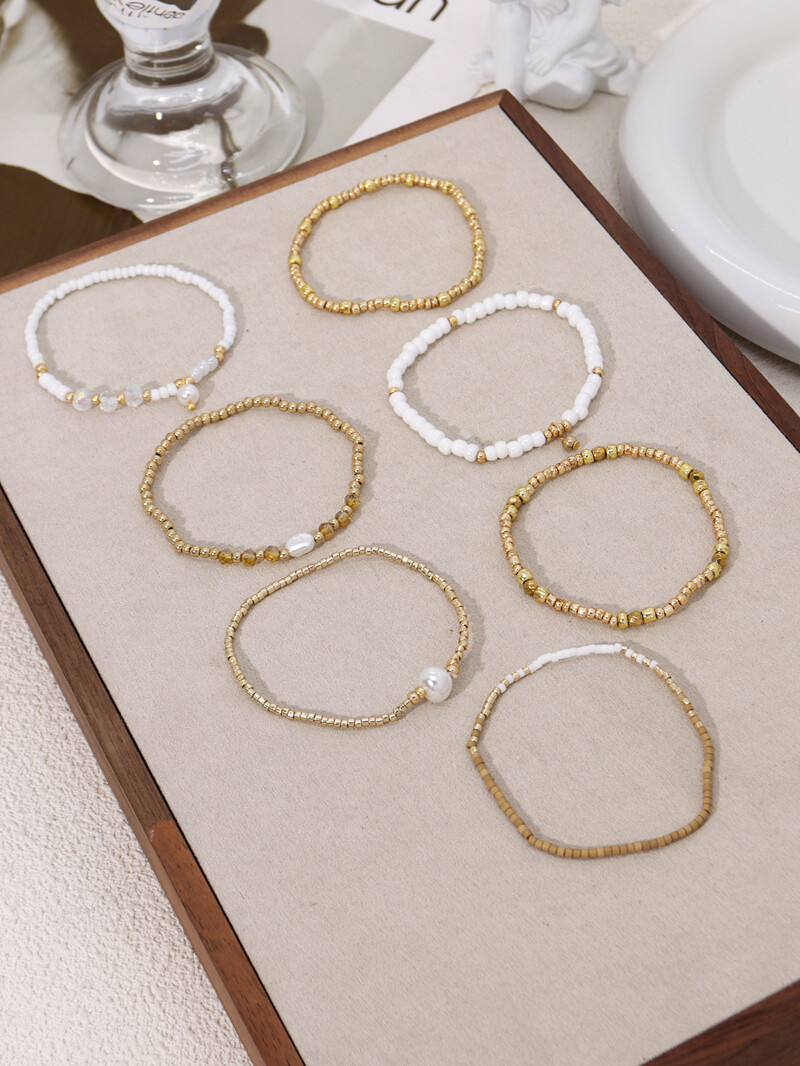 7 bucăți boem elastic, lucrat manual, cu mărgele, multi-strat, stivuite, set de brățări pentru femei, bijuterii pentru petrecere, cadou