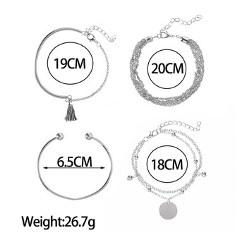 Модерен набор от гривни с пискюли с геометрична връзка на веригата за жени, сребърен цвят, листа, висулка, сърце, отворен маншет, гривна, бижута за момичета