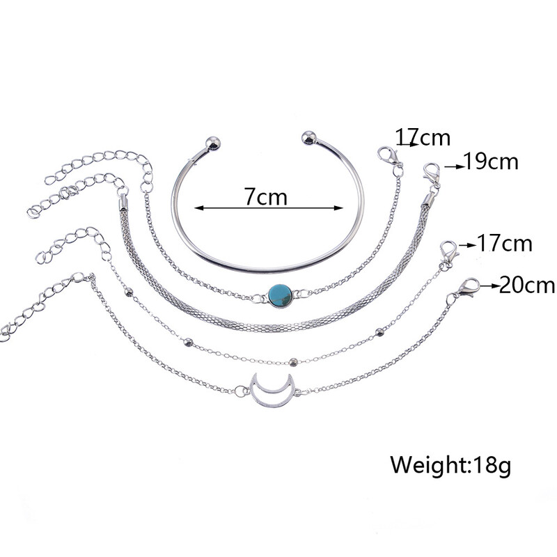 Set de brățări cu farmec cu flori de epocă pentru femei, de culoare argintie retro, brățară cu lanț cerc, bijuterii de petrecere de modă pentru femei