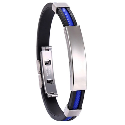 Brățări de modă Vintage negru cauciuc brățară din silicon din oțel inoxidabil Brățări bărbați brățări bijuterii