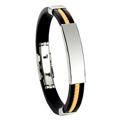 Brățări de modă Vintage negru cauciuc brățară din silicon din oțel inoxidabil Brățări bărbați brățări bijuterii