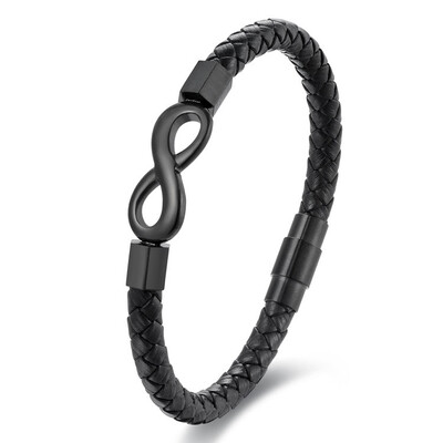 Melns Pu ādas pinums vīriešiem pusaudžiem zēniem bezgalīgs mīlestības šarms magnētiska aizdare rokassprādzes rotaslietas dāvana