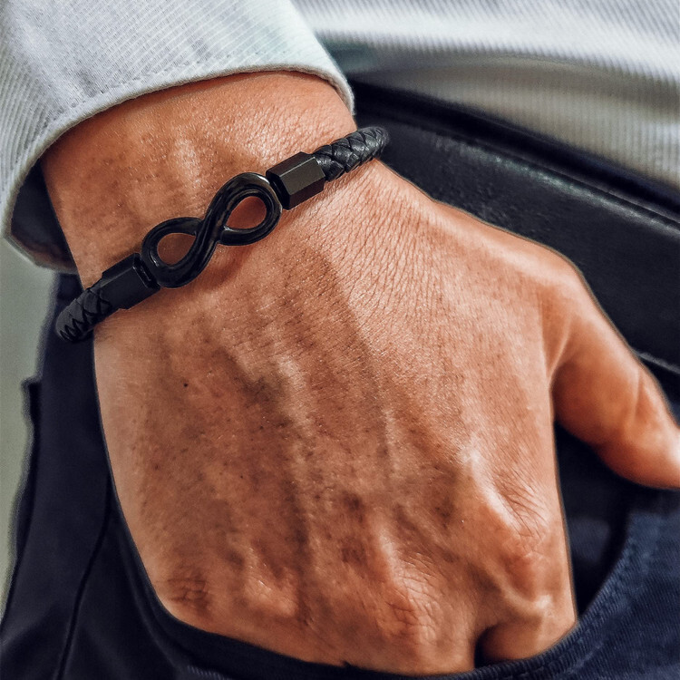 Melns Pu ādas pinums vīriešiem pusaudžiem zēniem bezgalīgs mīlestības šarms magnētiska aizdare rokassprādzes rotaslietas dāvana