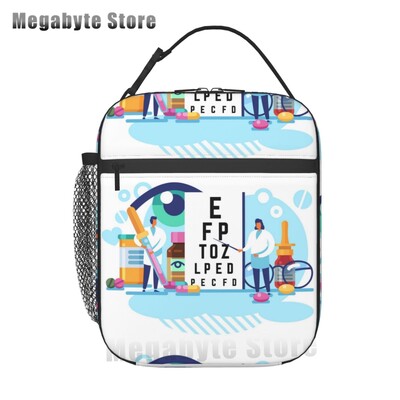 Ochelari de optică, cadou, geantă termoizolantă pentru prânz, pentru femei, diagramă pentru ochi, refrigerator reutilizabil, cutie de prânz pentru alimente, copii, școlari