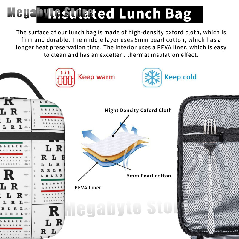 Ochelari de optică, cadou, geantă termoizolantă pentru prânz, pentru femei, diagramă pentru ochi, refrigerator reutilizabil, cutie de prânz pentru alimente, copii, școlari