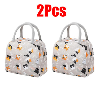 Geantă de prânz Izolație termică Desene animat drăguț cu imprimeu de pisică Husă pentru cutie de prânz de mare capacitate, picnic, impermeabilă, genți Bento de școală pentru copii
