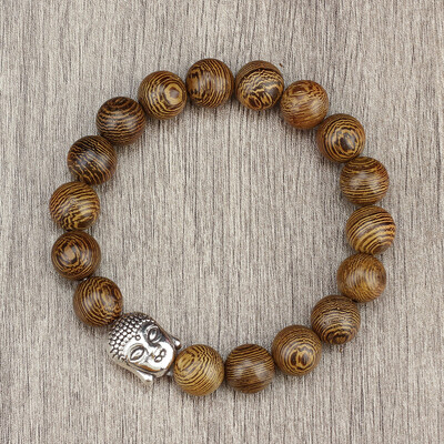 Epocă 8 10 12 mm Brățară din mărgele din lemn farmec cap de Buddha rugăciune brățări elastice bărbați brățări budiste femei yoga bijuterii încheietura mâinii
