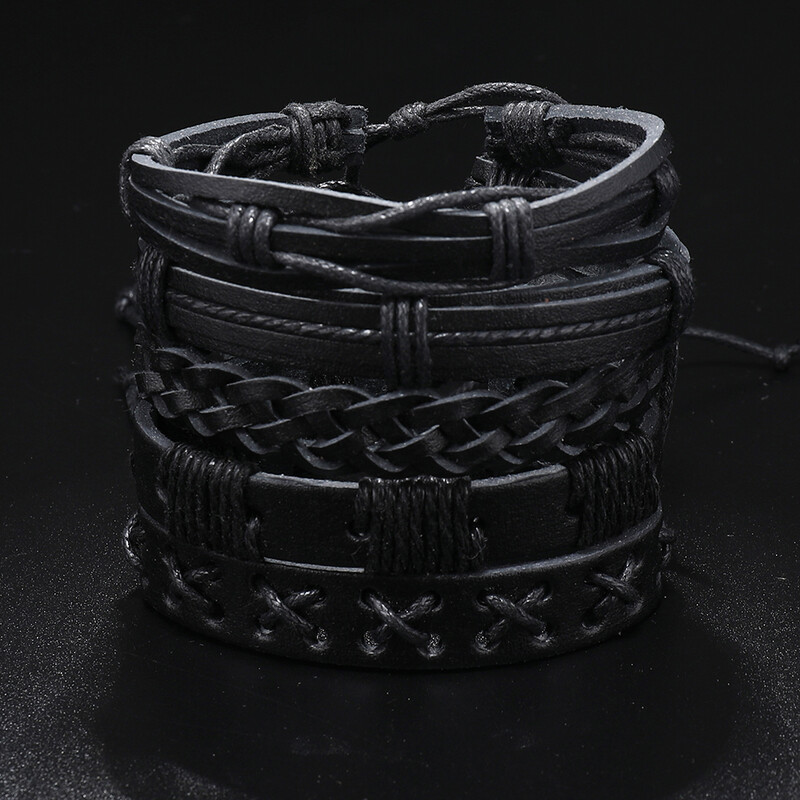 5 bucăți punk rock brățară din piele neagră pentru bărbați și femei