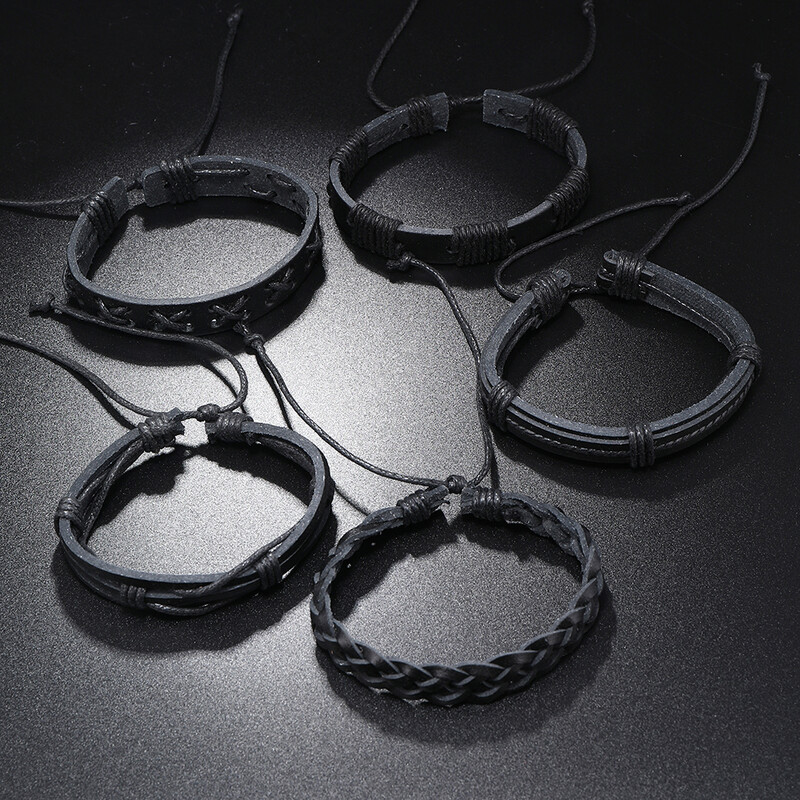 5 bucăți punk rock brățară din piele neagră pentru bărbați și femei