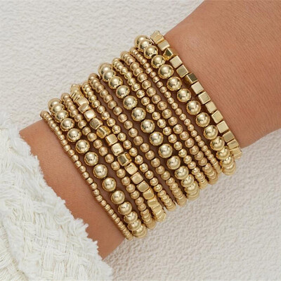 6 bucăți/set Brățări cu margele de culoare aurie pentru femei Punk Vnitage Bijuterii Stretch Pulseras Mujer Femme