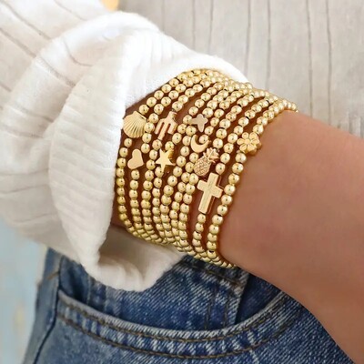 6 bucăți/set Brățări cu margele de culoare aurie pentru femei Punk Vnitage Bijuterii Stretch Pulseras Mujer Femme