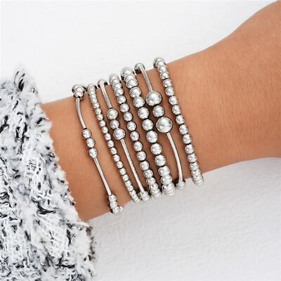 6 bucăți/set Brățări cu margele de culoare aurie pentru femei Punk Vnitage Bijuterii Stretch Pulseras Mujer Femme