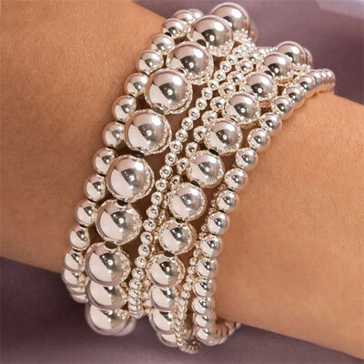 6 bucăți/set Brățări cu margele de culoare aurie pentru femei Punk Vnitage Bijuterii Stretch Pulseras Mujer Femme