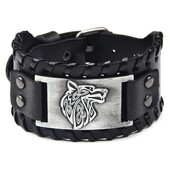 Brățară împletită din piele vikingă de epocă pentru bărbați Brățară cu cap de lup celtic Motive clasice de animale Bijuterii pe mână Accesorii