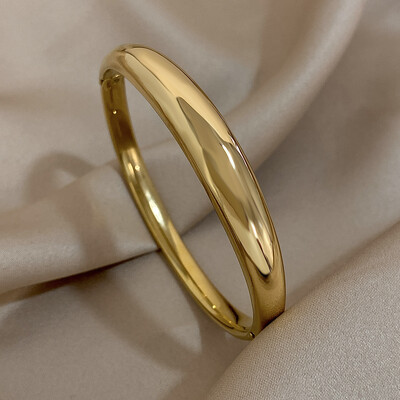 Гланцова едноцветна дебела гривна от неръждаема стомана, гривна за жени, маншет, лента за ръка, гладка водоустойчива талисманска гривна, бижута, подарък