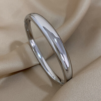 Гланцова едноцветна дебела гривна от неръждаема стомана, гривна за жени, маншет, лента за ръка, гладка водоустойчива талисманска гривна, бижута, подарък