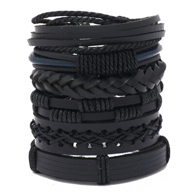 Ādas rokassprādze vīriešiem Modes daudzslāņu retro ikdienas komplekta rokassprādze, vīriešu personības ar rokām austas rokassprādzes