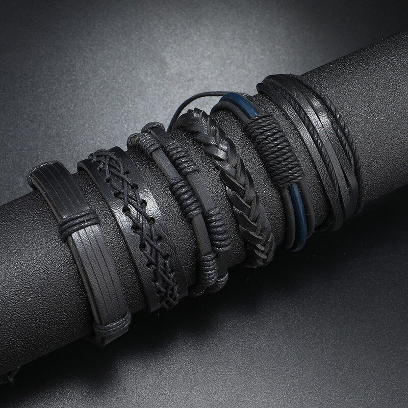 Ādas rokassprādze vīriešiem Modes daudzslāņu retro ikdienas komplekta rokassprādze, vīriešu personības ar rokām austas rokassprādzes