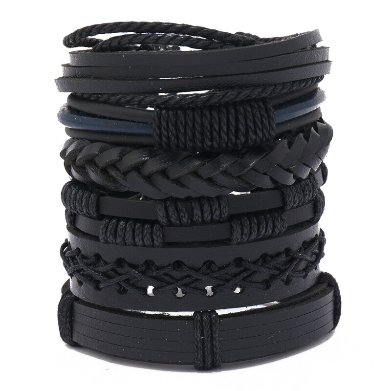 Ādas rokassprādze vīriešiem Modes daudzslāņu retro ikdienas komplekta rokassprādze, vīriešu personības ar rokām austas rokassprādzes