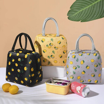 Lemon Printed Cooler Lunch Box Φορητό μονωμένο φύλλο αλουμινίου καμβά Τσάντα μεσημεριανού γεύματος Θερμικά τρόφιμα Τσάντες μεσημεριανού πικνίκ για γυναίκες Παιδιά