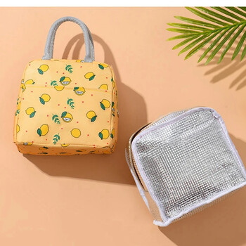 Lemon Printed Cooler Lunch Box Φορητό μονωμένο φύλλο αλουμινίου καμβά Τσάντα μεσημεριανού γεύματος Θερμικά τρόφιμα Τσάντες μεσημεριανού πικνίκ για γυναίκες Παιδιά