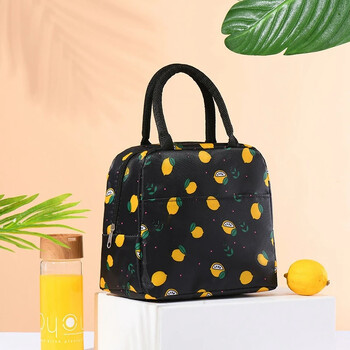 Lemon Printed Cooler Lunch Box Φορητό μονωμένο φύλλο αλουμινίου καμβά Τσάντα μεσημεριανού γεύματος Θερμικά τρόφιμα Τσάντες μεσημεριανού πικνίκ για γυναίκες Παιδιά