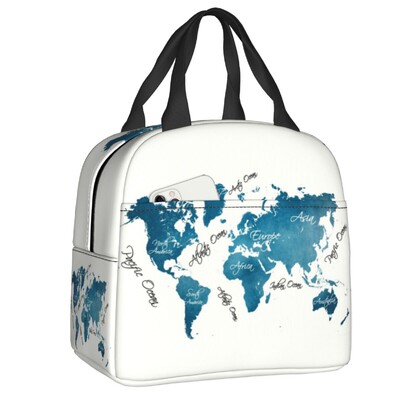 Pasaules karte Siltumizolēts pusdienu maisiņš sievietēm pārnēsājams pusdienu konteiners bērniem skolas bērniem pārtikas kaste