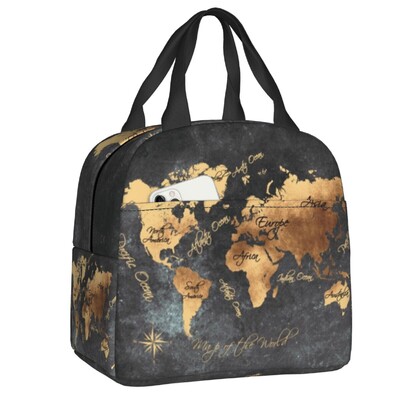 Pasaules karte Siltumizolēts pusdienu maisiņš sievietēm pārnēsājams pusdienu konteiners bērniem skolas bērniem pārtikas kaste