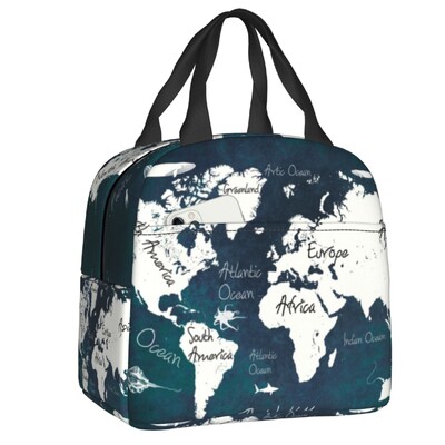 Pasaules karte Siltumizolēts pusdienu maisiņš sievietēm pārnēsājams pusdienu konteiners bērniem skolas bērniem pārtikas kaste