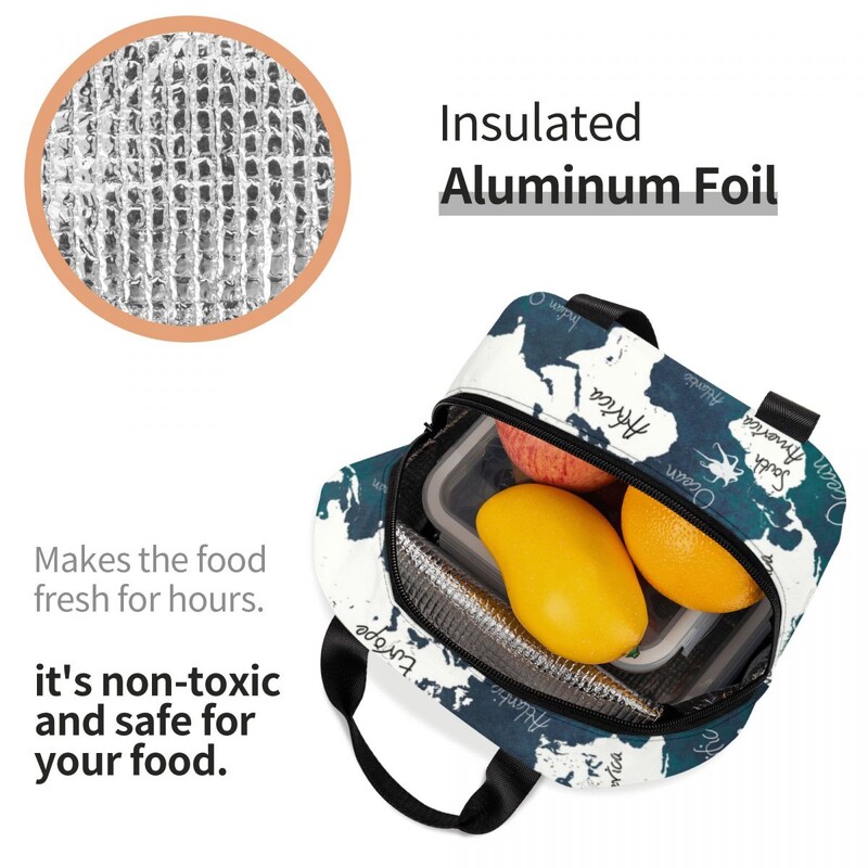 Pasaules karte Siltumizolēts pusdienu maisiņš sievietēm pārnēsājams pusdienu konteiners bērniem skolas bērniem pārtikas kaste