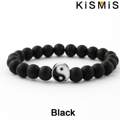 KISMIS 1Gb Jauna Distance Rokassprādze Klasisks Dabīgais Akmens Balts un Melns Yin Yang Pērlītēm Rokassprādzes Vīriešiem Sievietēm Labākā Drauga Dāvana